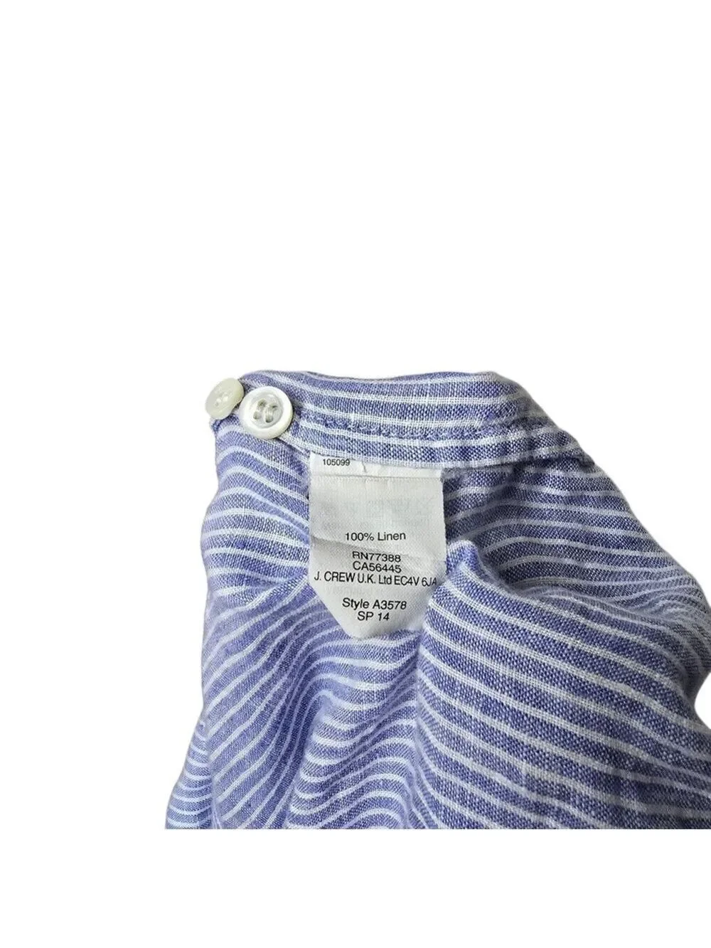 J. Crew Linen Striped Half Button Down Shirt Long Sleeve White Blue 0